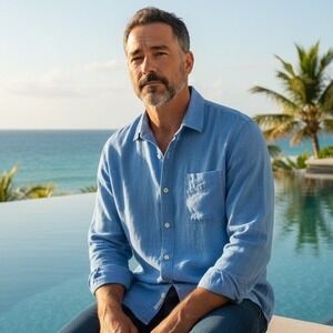 Tommy Bahama Mens XL Long Sleeve 100% Linen Button Down Shirt Light Blue Marlin